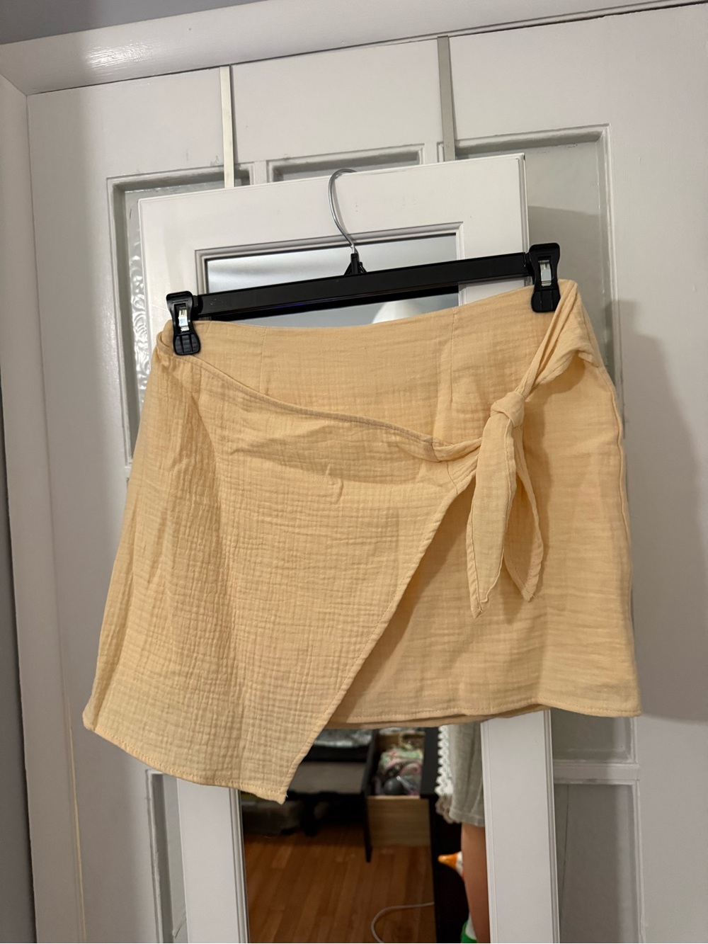 Tie-Front Mini Wrap Skirt in Pale Yellow